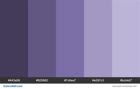 Vusa Purple Hex Colors 443a59 625682 7c6ea7 A297c3 Bcb4d7
