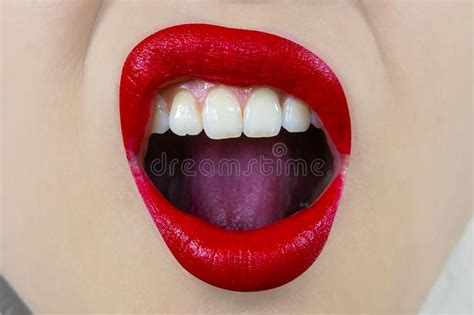 sensual mouth with red lipstick and white teeth stock image image of health girls 225456701