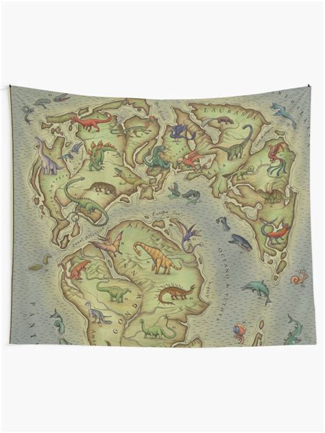 Jurassic Period Map Vintage Style Medieval Bestiary Tapestry For