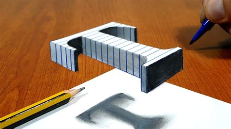 3d Trick Art On Line Paper Floating Letter T Youtube