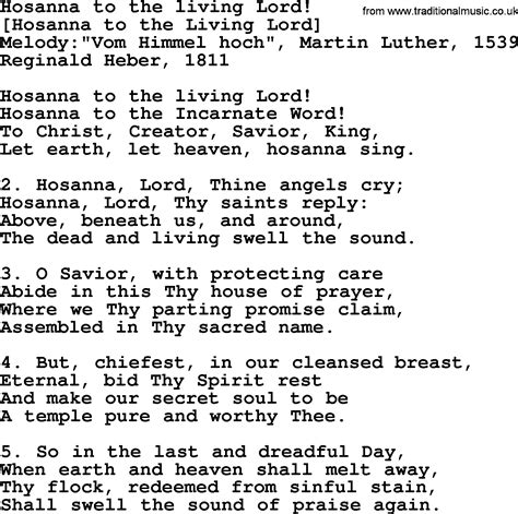 Old English Song Lyrics For Hosanna To The Living Lord With PDF