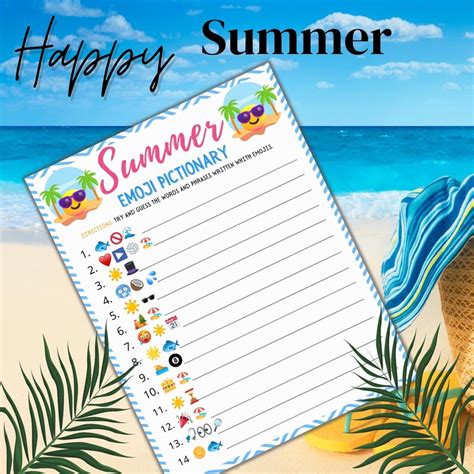 Summer Emoji Pictionary Game Party Games Emoji Trivia Summer