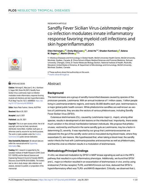 Pdf Sandfly Fever Sicilian Virus Leishmania Major Co Infection Modulates Innate Inflammatory