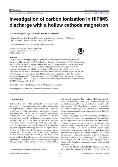 Investigation Of Carbon Ionization In Hipims Discharge With A Hollow