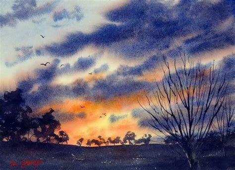 Dramatic Sky Painted With Watercolor Board Kept Flat To Retain
