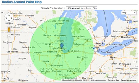 Display A Map Showing A Radius Around A Location Point Or Address