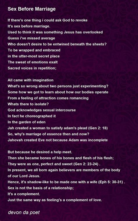 Sex Before Marriage Sex Before Marriage Poem By Devon Da Poet