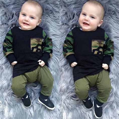Baby Boy Camo Clothes Set Newborn Baby Boys Long Sleeve Tops T Shirt
