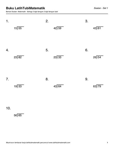 10 ÷ 2 = 5 4. Contoh Soalan Kbat Matematik Sekolah Rendah - II Contoh