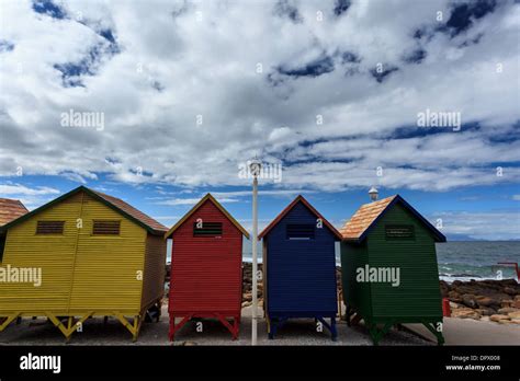 Back Of Four Colorful Victorian Style Beach Huts In Muizenberg Beach