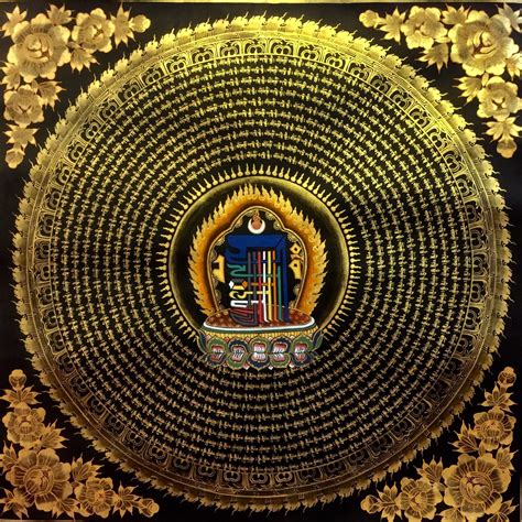 Om Mani Padme Hum Mantra Mandala With Buddhist Symbol Cloud Wallpaper