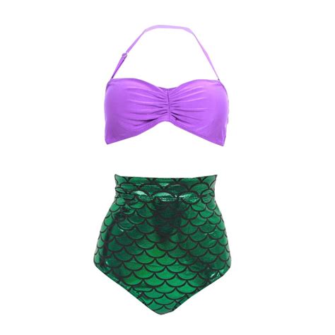 S L Xl Xxl Women 2 Piece Swimsuit Glitter Mermaid Plus Size Swimwear