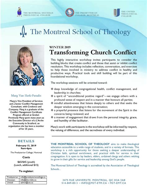 Winter 2019 Workshop Transforming Church Conflict The Montreal