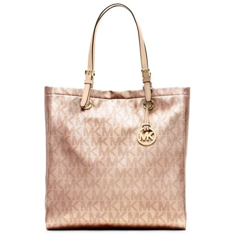 Michael Kors Signature Metallic North South Tote In Rose Gold Pink Lyst