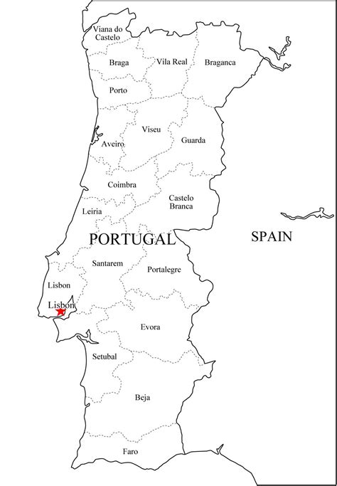 Mapa Político De Portugal Para Imprimir Mapa De Distritos De Portugal