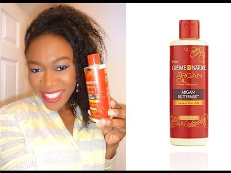 Massage it into your scalp, hair and tips and then wrap your hair up in a towel to prevent it from staining your pillow. Creme of Nature Argan Oil Buttermilk Leave-In Hair Milk ...