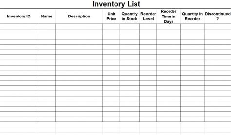 Inventory List Inventory List Template