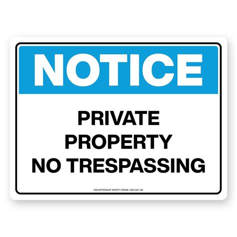 Notice Sign Private Property No Trespassing Industroquip
