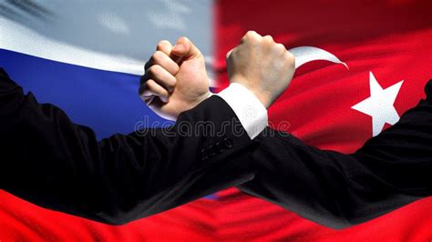 Russia Vs Turkey Confrontation Countries Disagreement Fists On Flag
