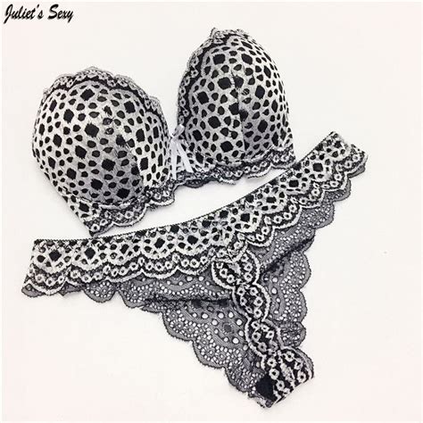 Sexy Leopard Bra Thong Set Push Up Lace Bra And Panty Sets Womens Underwear G Womens Clothing