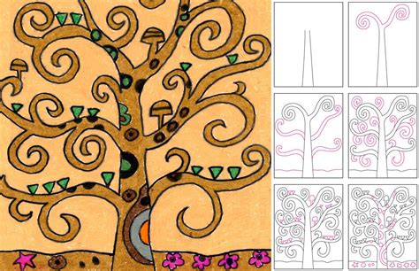 Art Projects For Kids Draw Klimts Tree Of Life Using Metallic