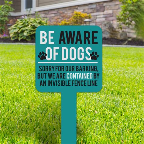 Pet Lawn Sign Small Aluminum Invisible Fence Be Aware Of Dogs Signage