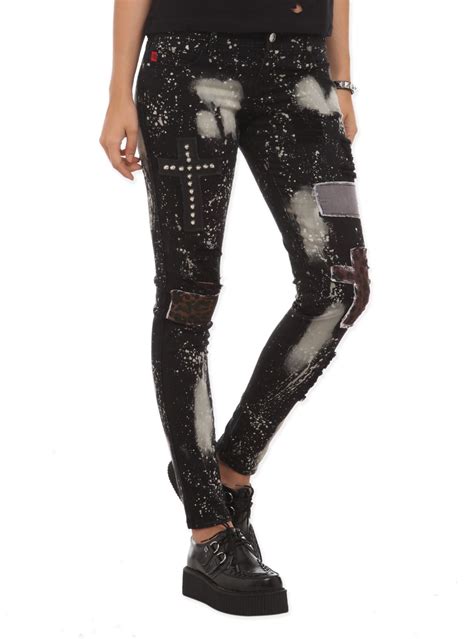 Hot Topic Royal Bones Bleach Patch Stud Skinny Jeans For