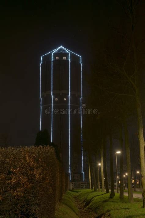 Water Tower With Christmas Lighting Editorial Stock Image Image Of