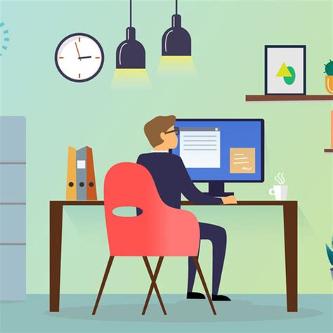 Cartoon Vector Illustration Of Man Working With Computer