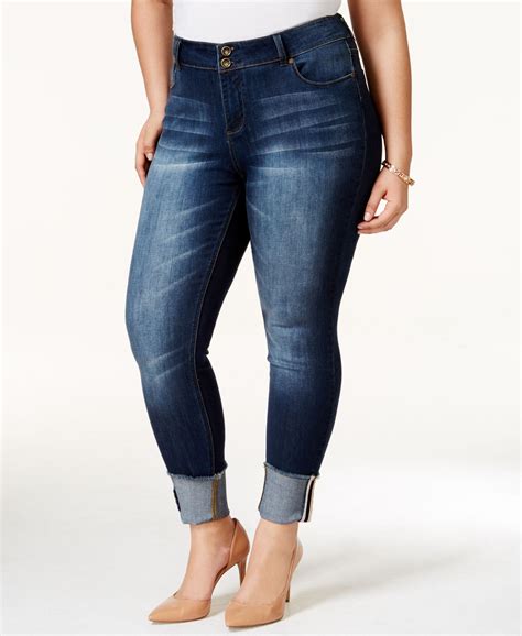 Rocks And Indigo Plus Size Cuffed Dark Blue Wash Skinny Jeans Jeans Plus Sizes Macys