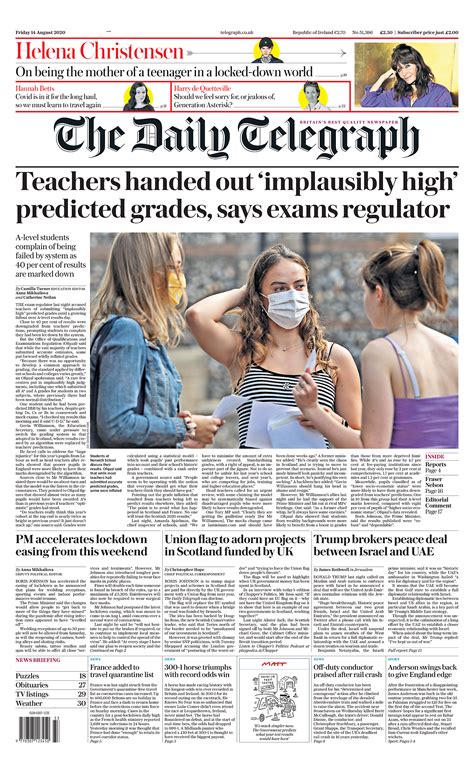 Daily Telegraph Front Page 14th Of August 2020 Tomorrows Papers Today