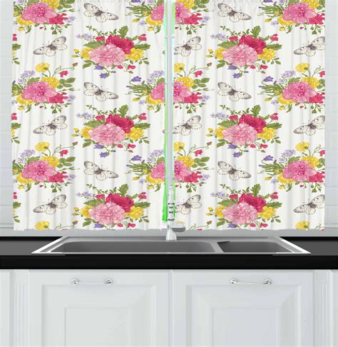 Shabby Chic Kitchen Curtains 2 Panel Set Window Drapes 55 X 39