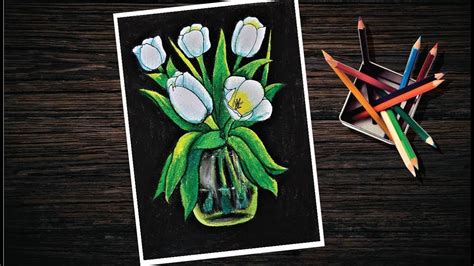 How To Draw Tulip Flower With Oil Pastel Drawing Tulip Easy For