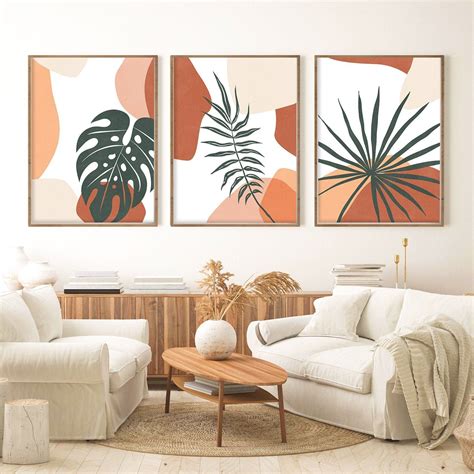 Abstract Botanical Art Set Of 3 Prints Boho Gallery Wall Art Etsy