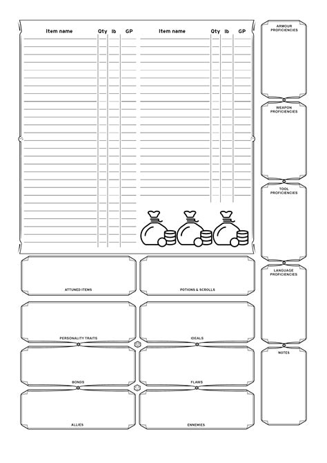 Dnd 5e Character Sheet 2 Inventory Thanks Mperkinsdm For The Baseline