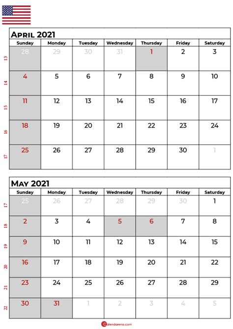 Download Free May 2021 Calendar Usa