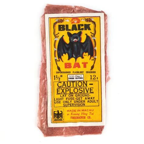 Black Bat Firecracker Label 1970s Macau Kwong Hing Tai Chinese Cracker