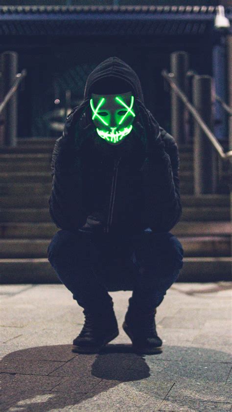 Hoodie Guy Green Neon Mask Wallpaper Wallpapers Download 2024