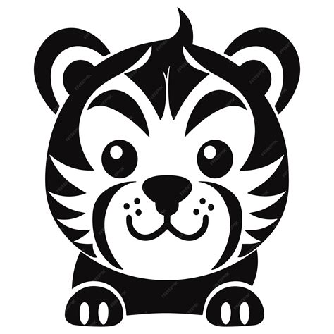 Premium Vector A Black And White Tiger Cub With A Black And White Face