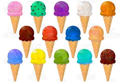 Watercolor Ice Cream Cones Clip Art 385388 Illustrations Design