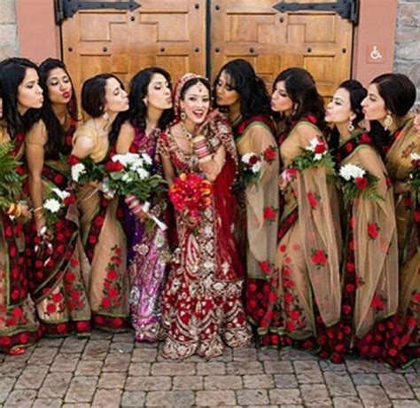Perfect Bridesmaids Sarees To Match Theme Of Wedding Roses Indian