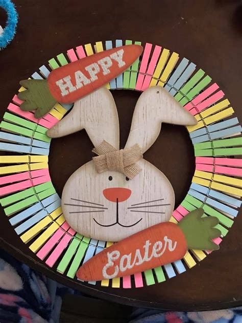 Easter Clothespin Wreath In 2022 Clothes Pin Wreath Spring Easter