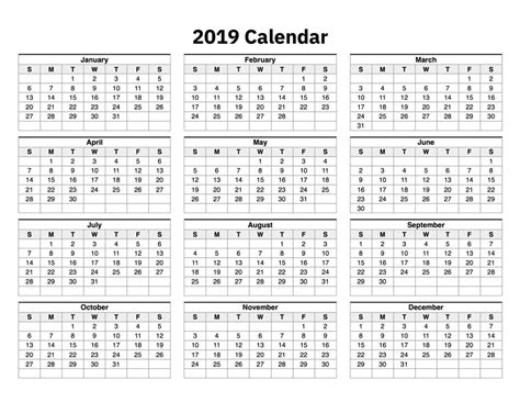 2019 Calendar Printable Free Year At A Glance Photos And Vectors