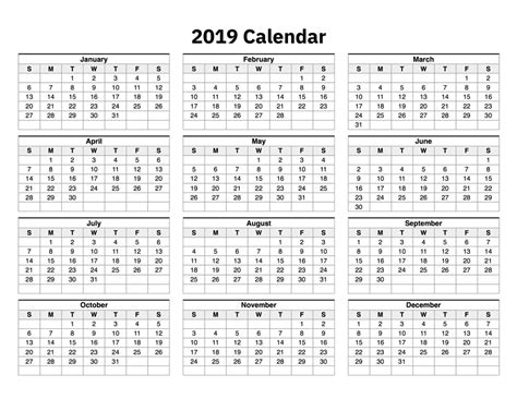 2018 2019 2020 Calendar Printable Template