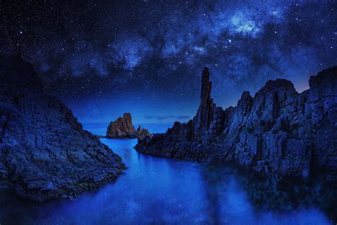 Ocean Rocks On Starry Night 4k Hd Nature 4k Wallpapers Images