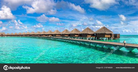 Panorama Water Villas Bungalows Tropical Beach Maldives Summer Day