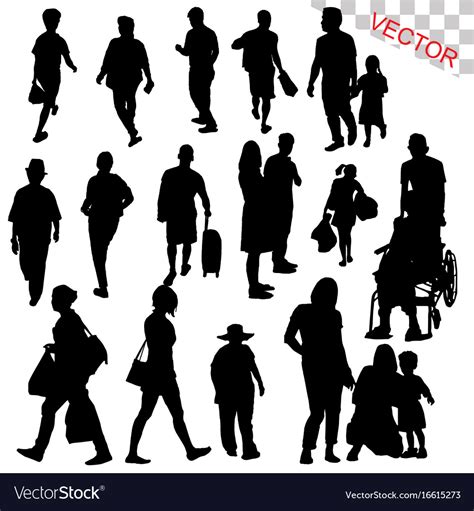 People Walking Outdoor Silhouettes Set Royalty Free Vector