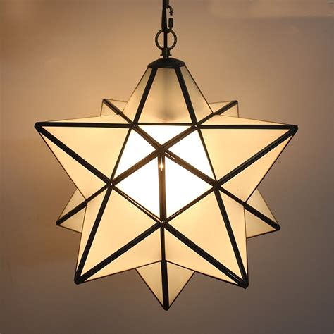 Home Lighting Antique Moravian Star Pendant Light Metal Glass Shade
