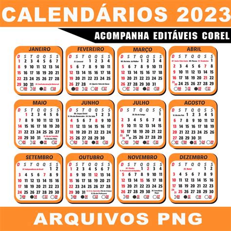 25 Modelos Calendários 2023 Arquivos Png Corel Editáveis Elo7
