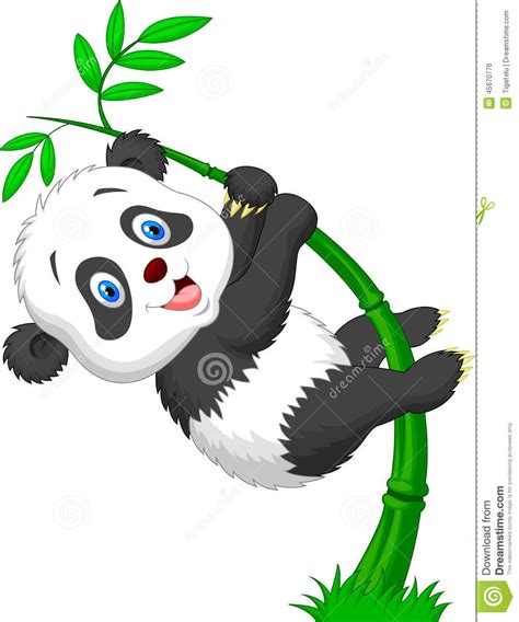 Cute Panda Cartoon Climbing Bamboo Tree Stock Vector